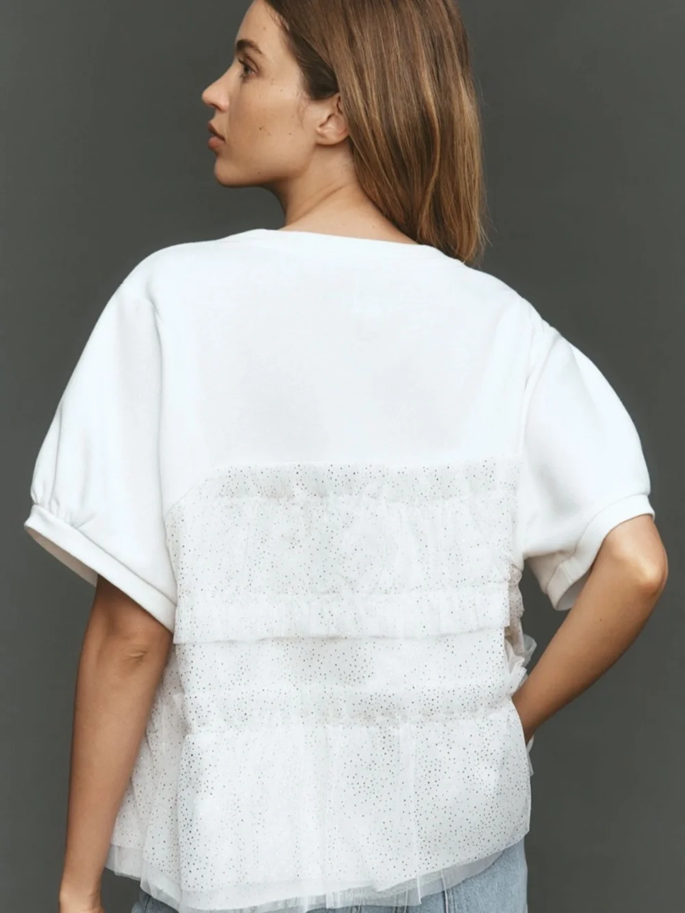 Maeve Short-Sleeve Smocked Ruffled Sweatshirt - Picture 2 of 3